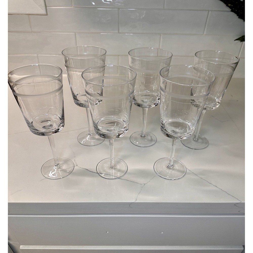 RARE CRYSTAL Pottery Barn Stemmed Wine Glasses ETCHED S/6 (Two Sets Available)